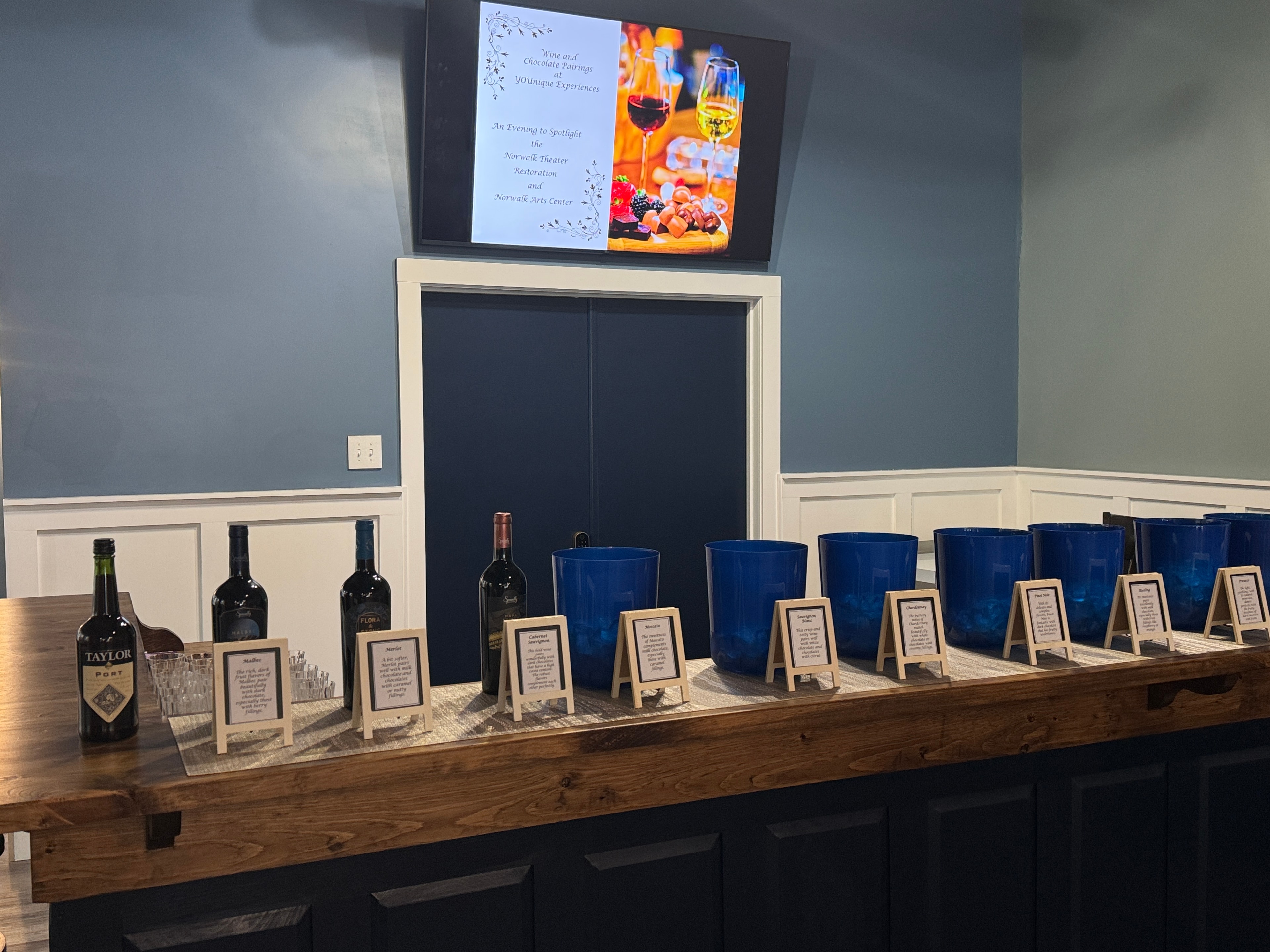 Wine tasting counter prepared for guests